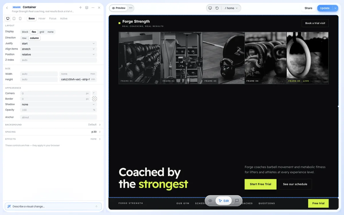 Visual editing in the We.Inc builder