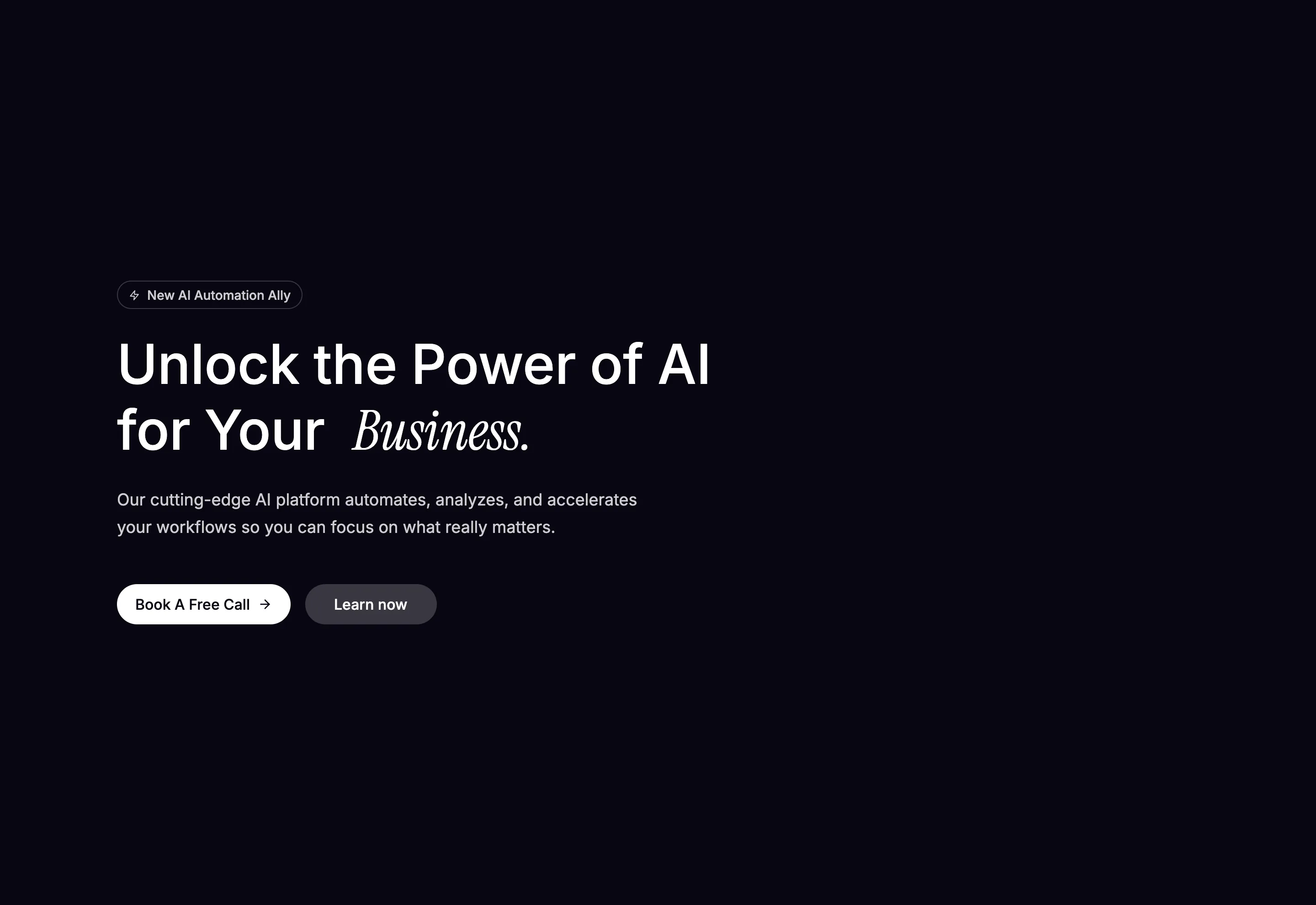 Indigo Glow Workflow AI Hero website template preview