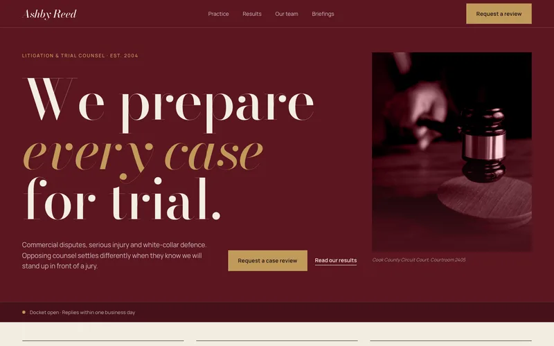 Oxblood Courtroom Litigation Firm website template preview