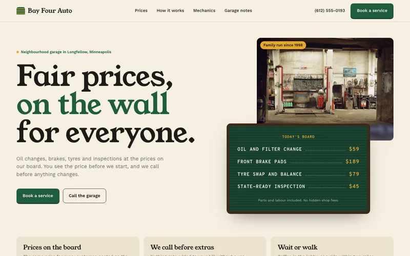 Letter-Board Neighbourhood Garage website template preview