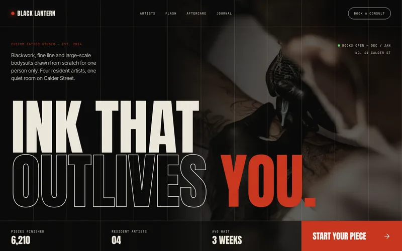 After-Dark Blackwork Tattoo Studio website template preview