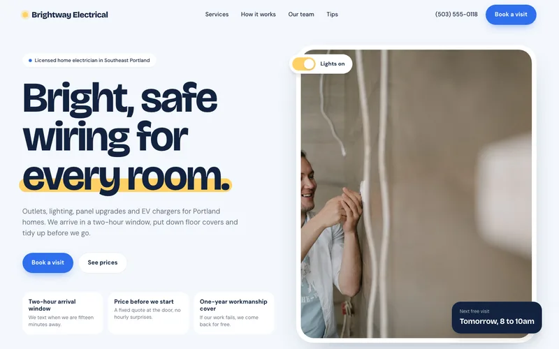 Friendly Sky-Blue Home Electrician website template preview
