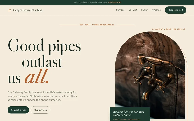 Heritage Family Plumbing Firm website template preview