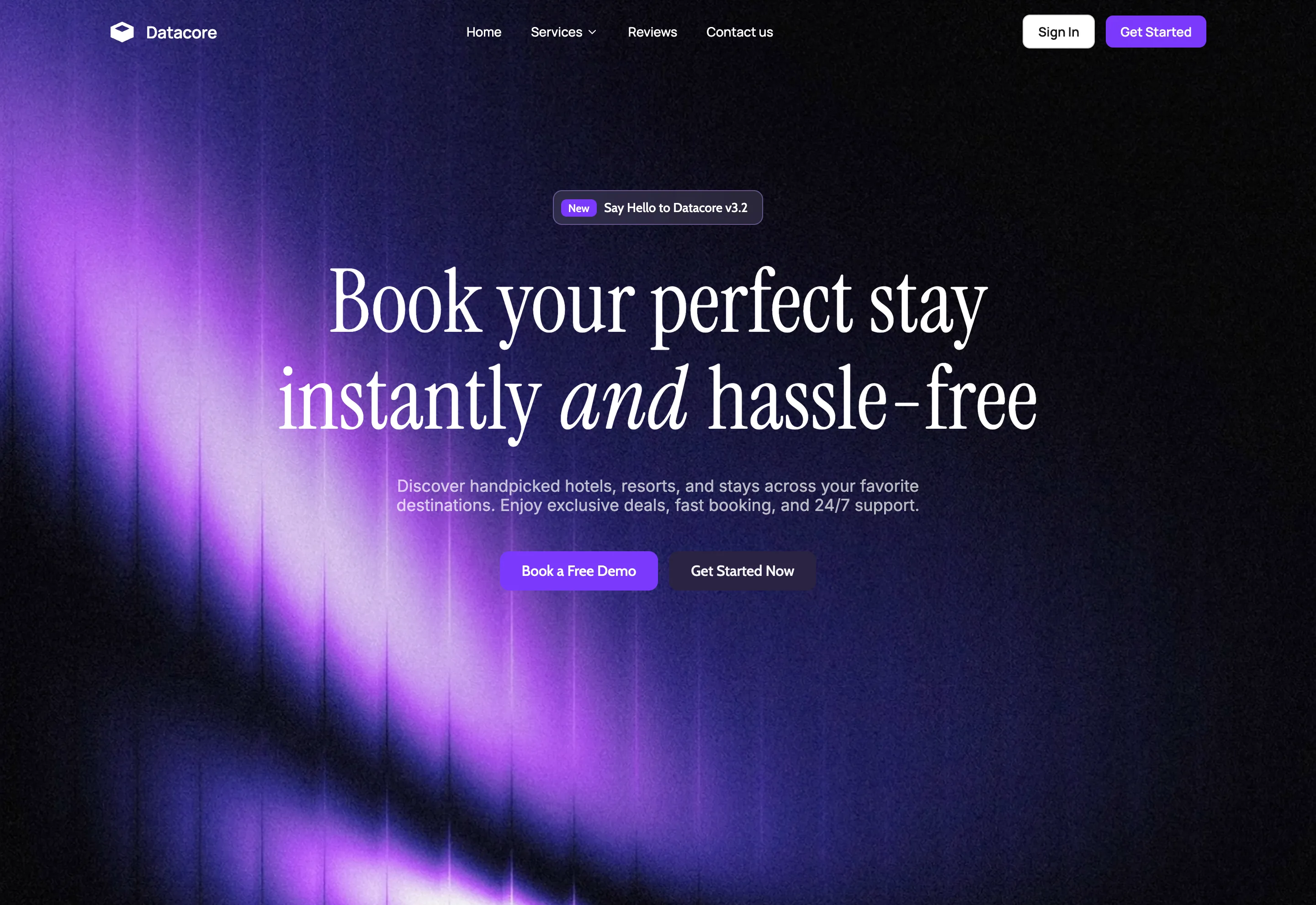 Violet Glow Booking App Hero website template preview