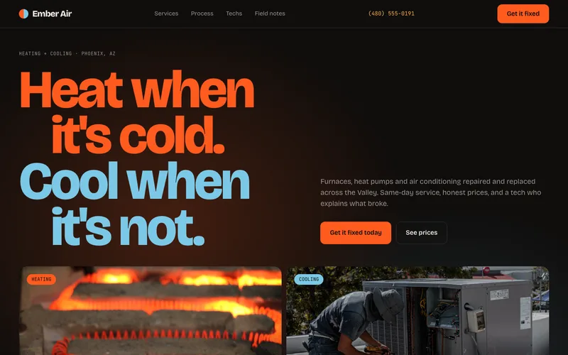 Ember and Ice Heating and Cooling website template preview