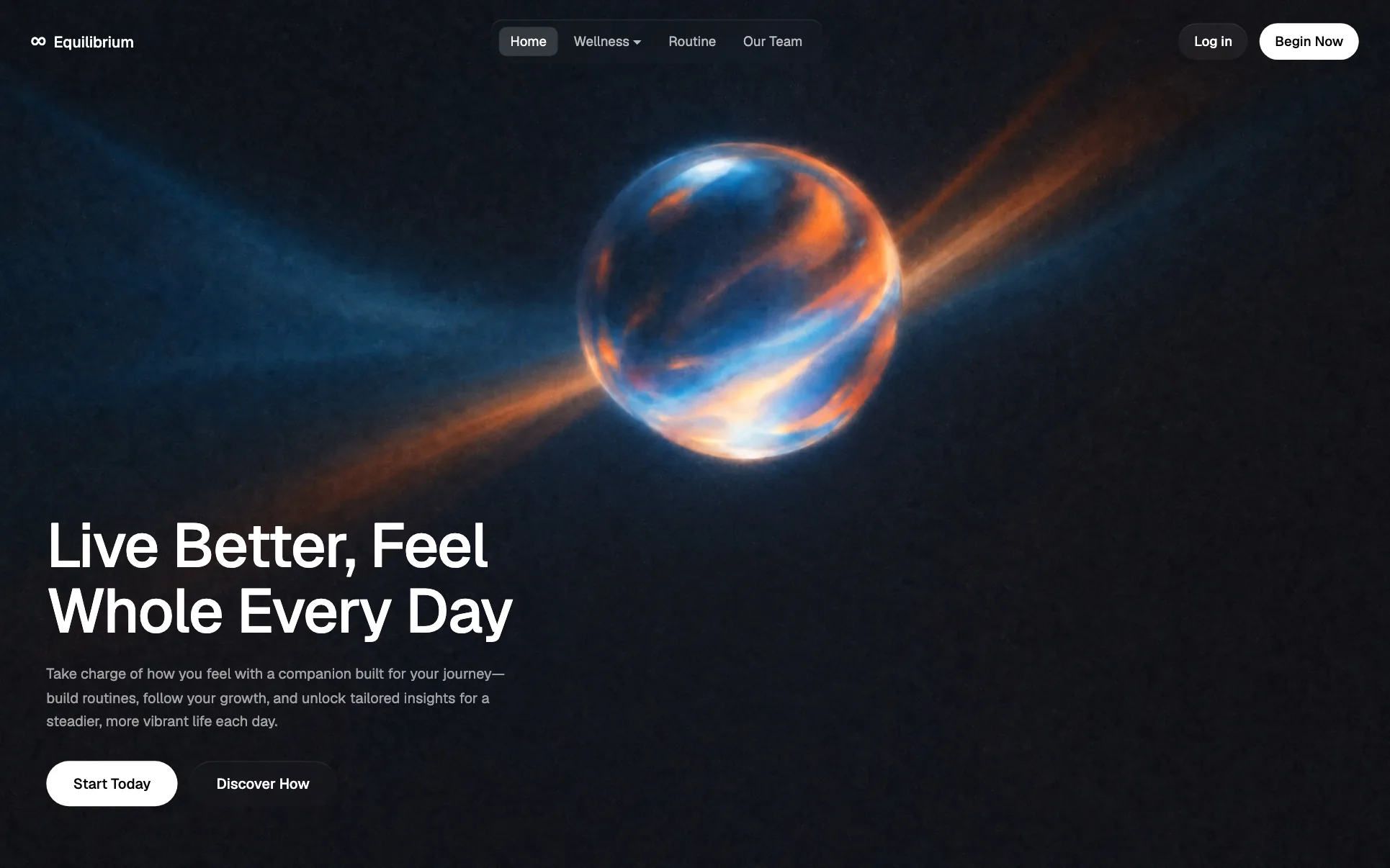 Monochrome Wellness App website template preview