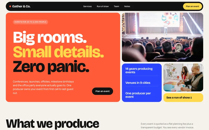 Colour-Block Corporate Event Planner website template preview