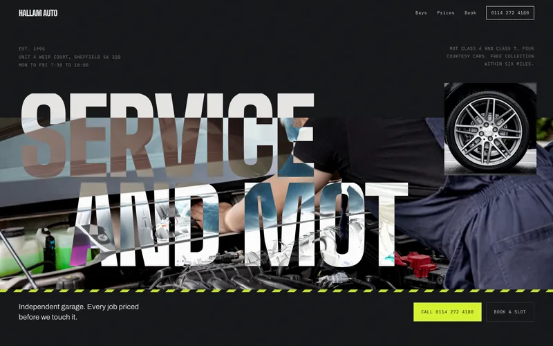 Six-Bay Filmstrip Independent Garage website template preview
