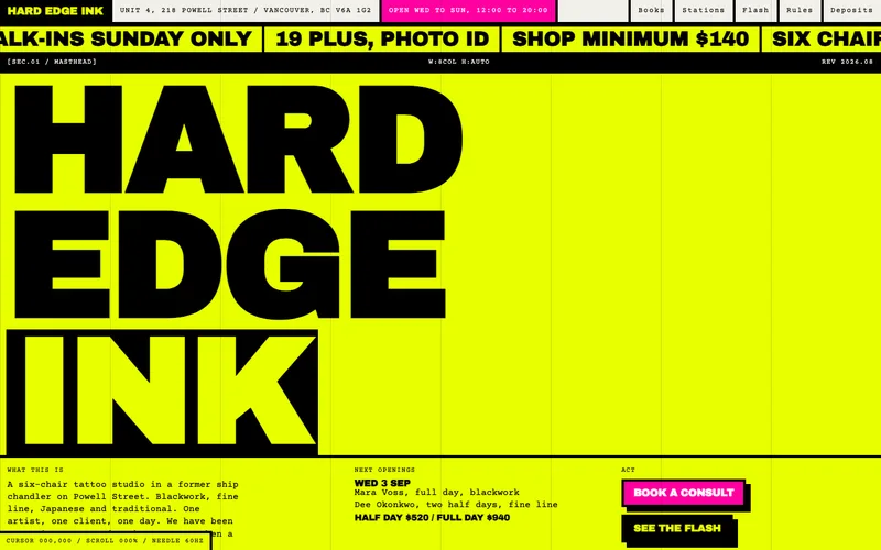 Brutalist Acid-Yellow Tattoo Studio website template preview