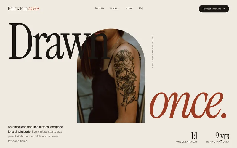 Fine-Line Tattoo Atelier on Warm Paper website template preview