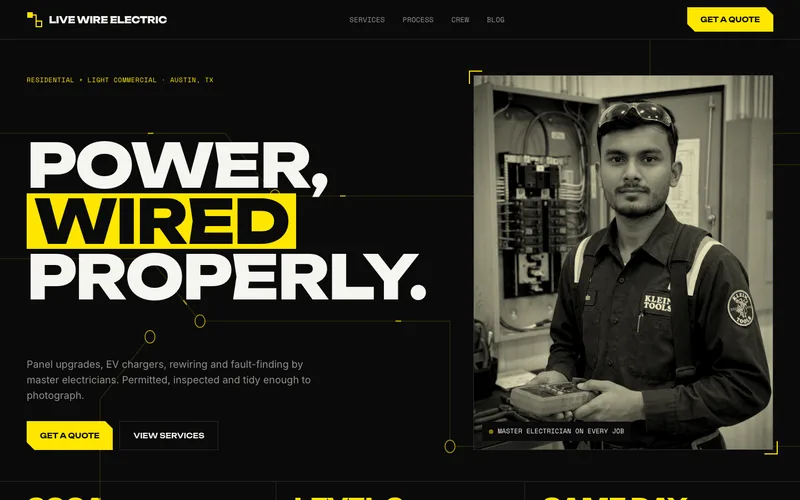 Circuit-Board Black and Yellow Electrician website template preview