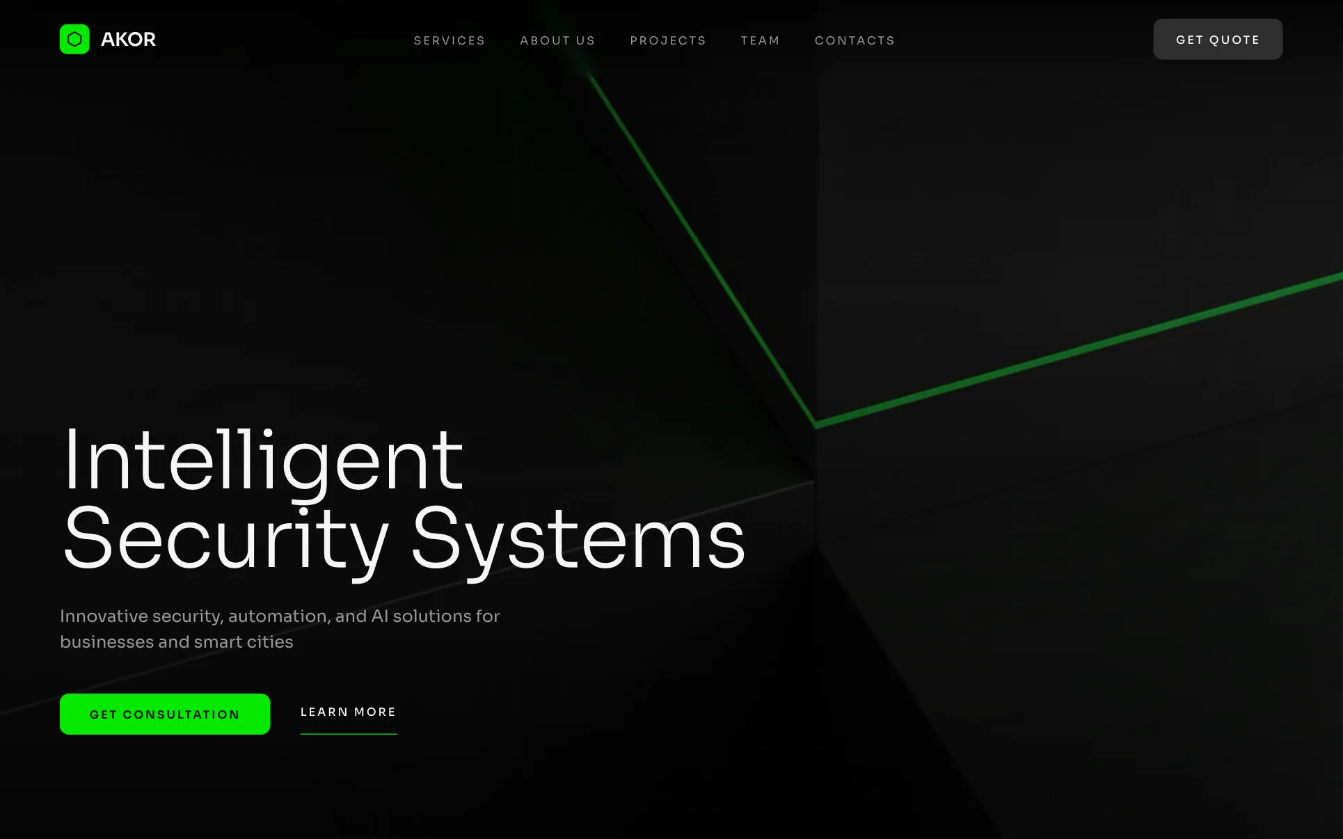 Black & Neon Green Security Firm website template preview