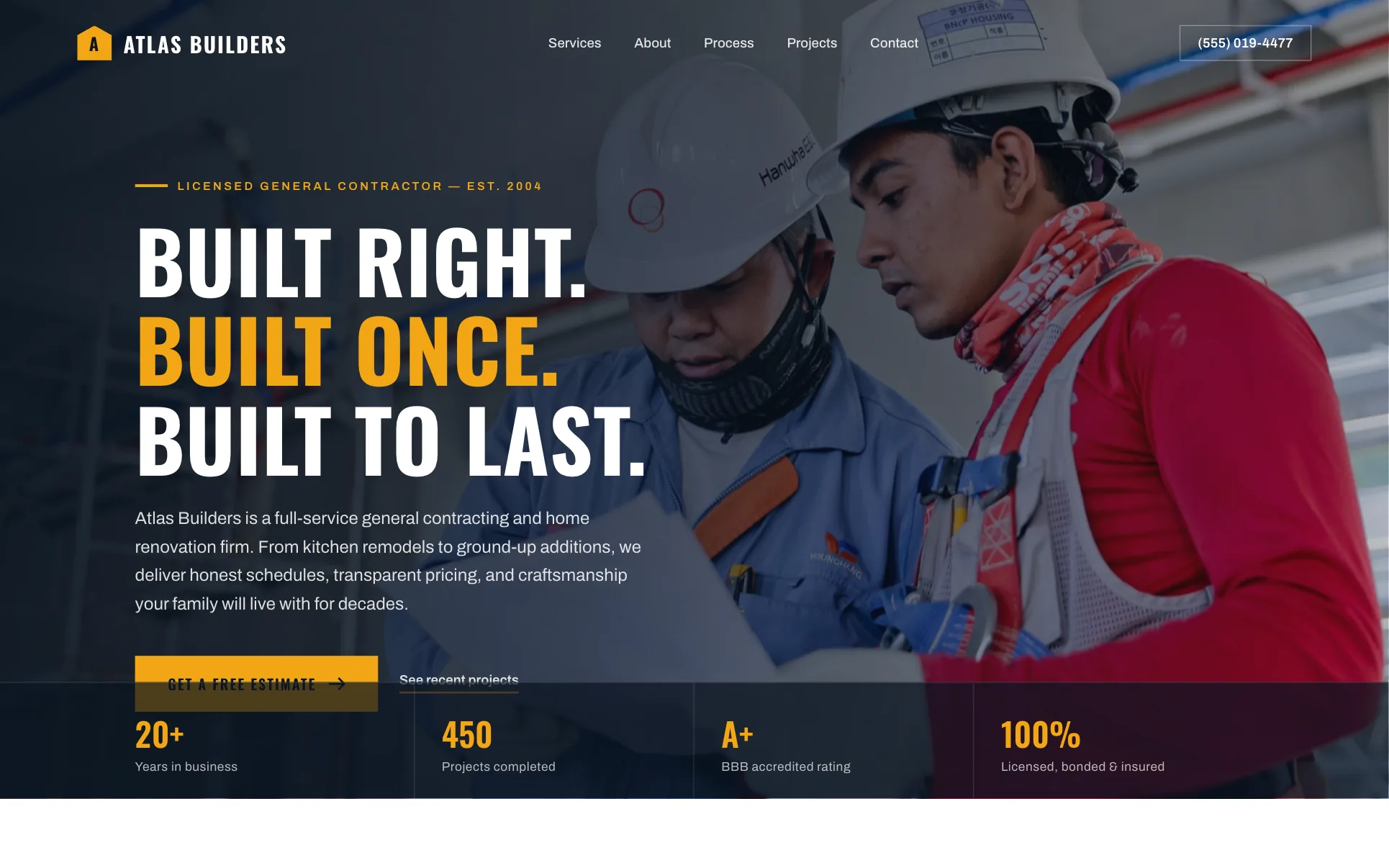 Bold On-Site Construction Company website template preview