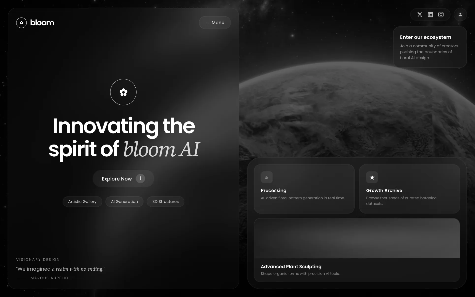 Dark Planet Generative Art AI website template preview