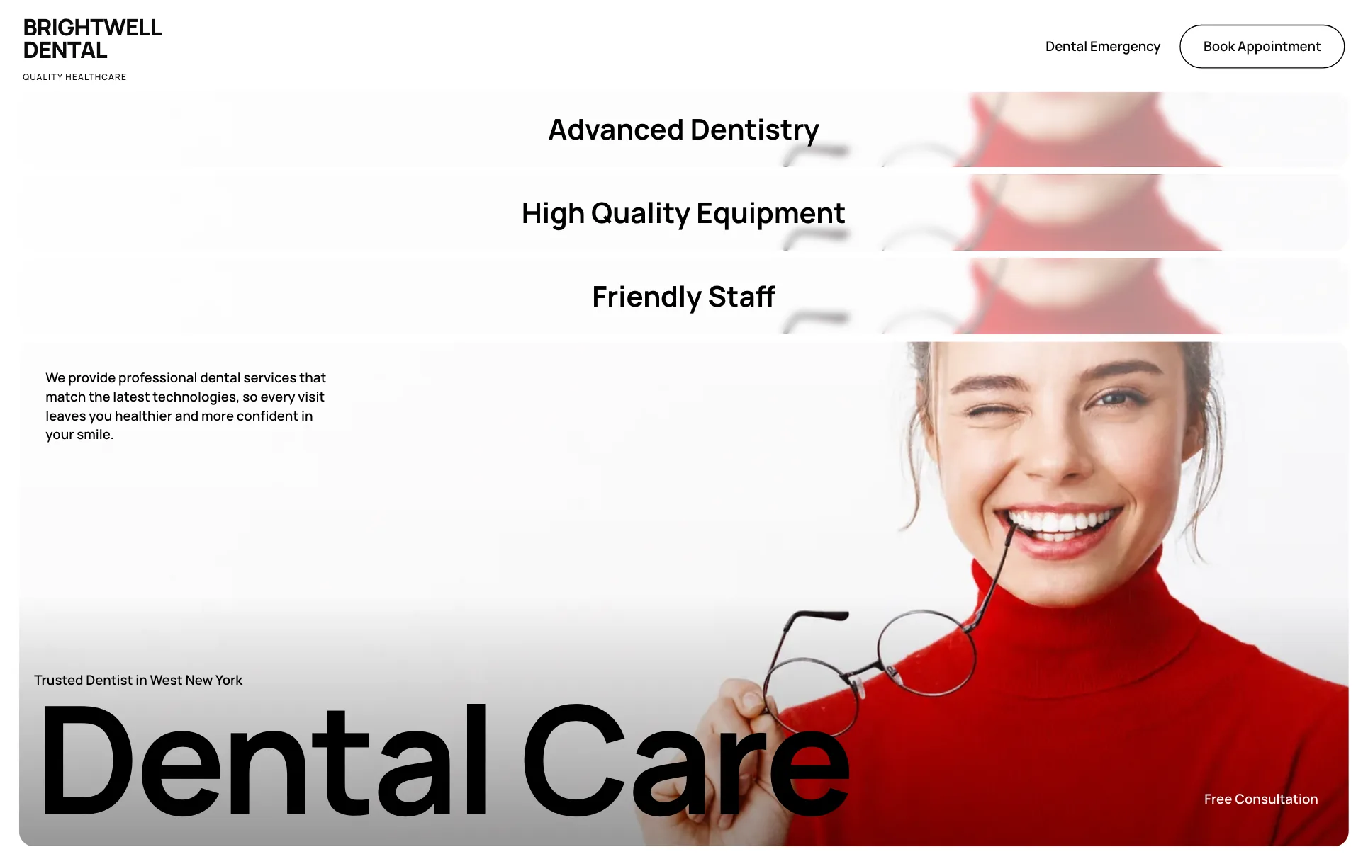 Black & White Cosmetic Dentist website template preview