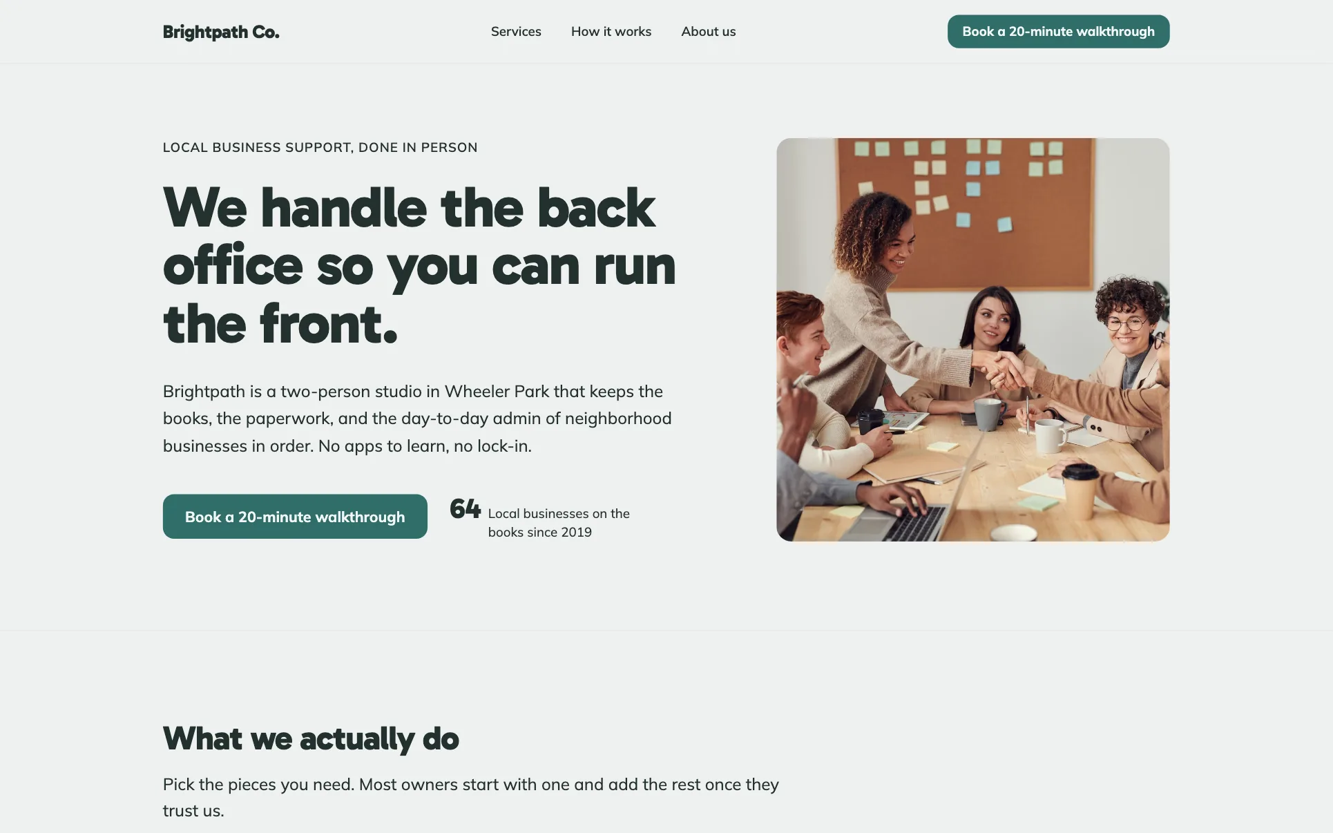 Teal Small Business Support Firm website template preview