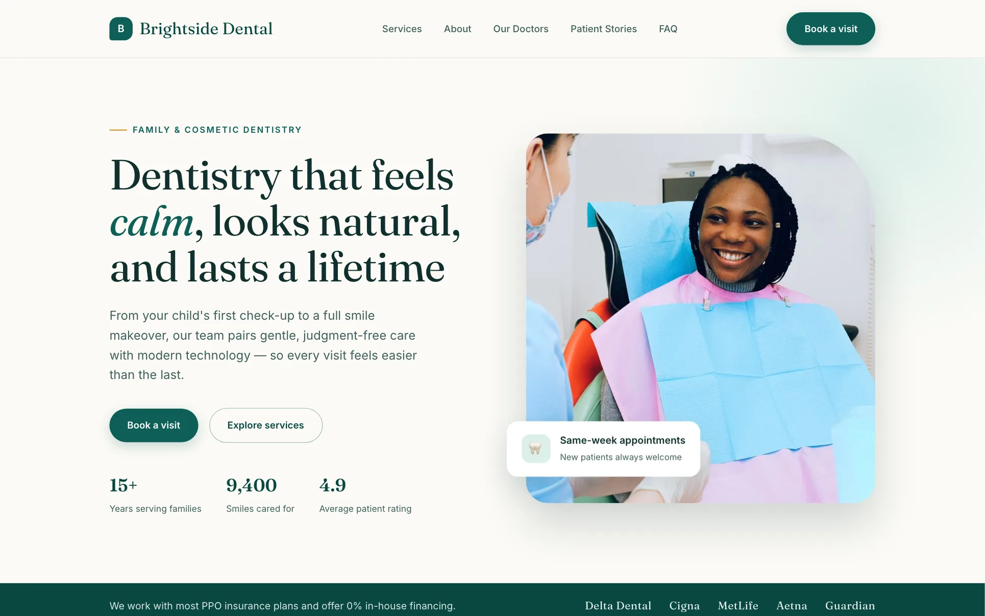 Brightside Dental website template for pharmacy websites