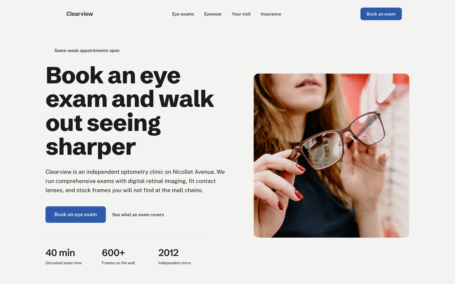 Warm White Optometry Clinic website template preview