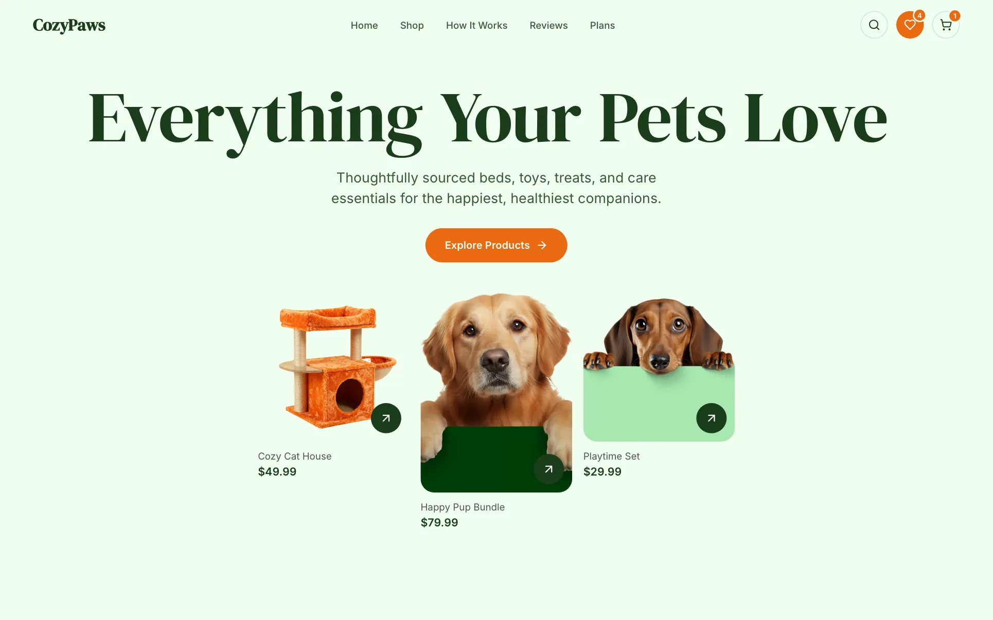 Soft Neutral Pet Supply Store website template preview