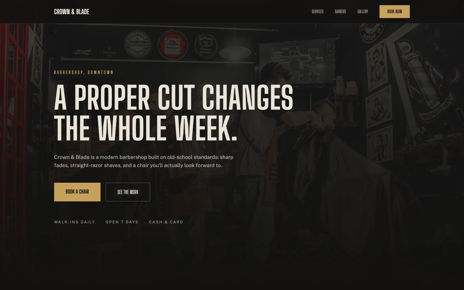Black & Gold Barbershop website template preview