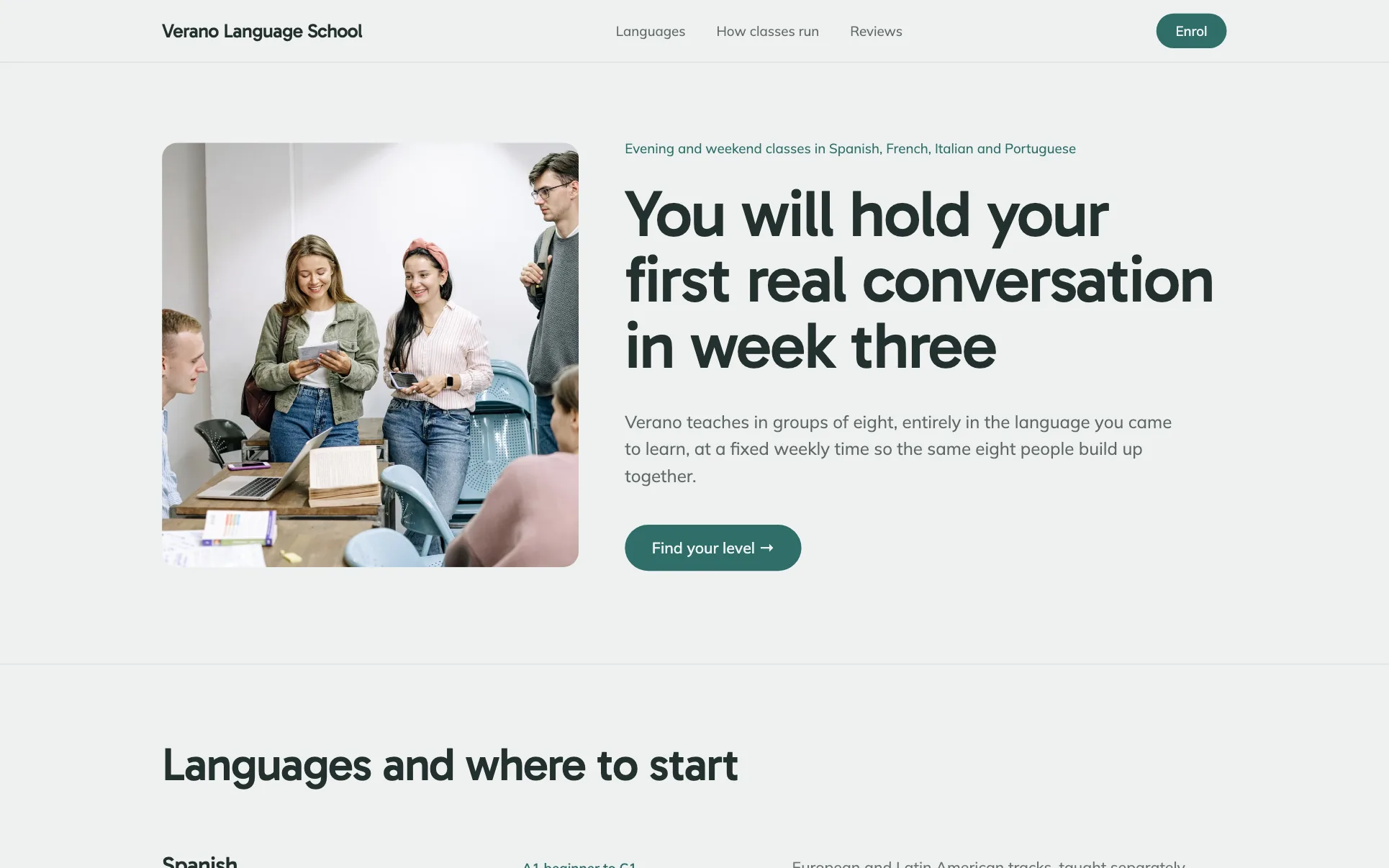 Evening Language Classes website template preview