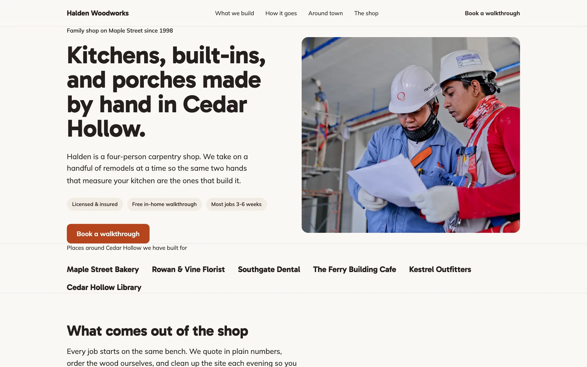 We.Inc Halden Woodworks template design for a carpentry workshop