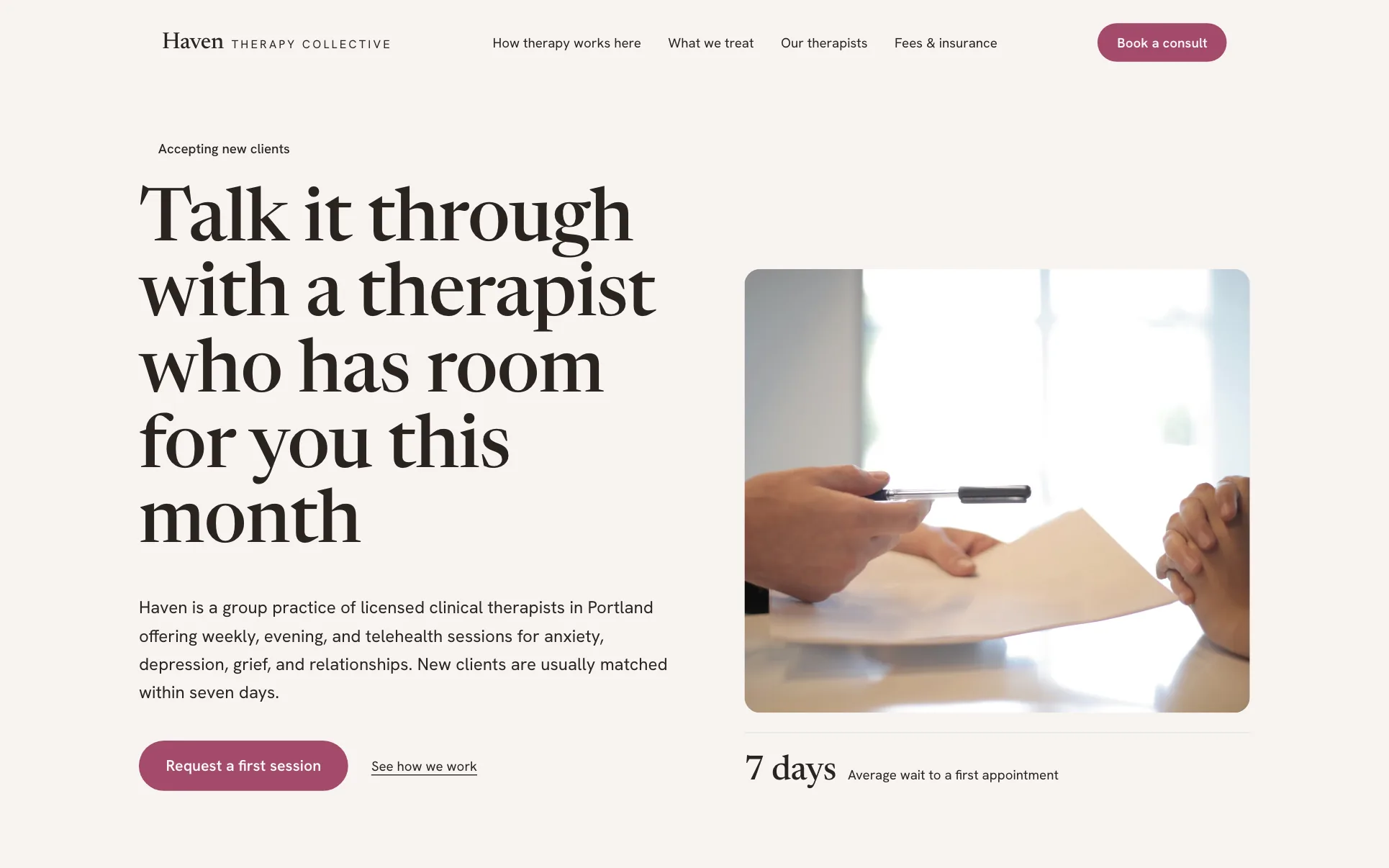 Calm Group Therapy Practice website template preview