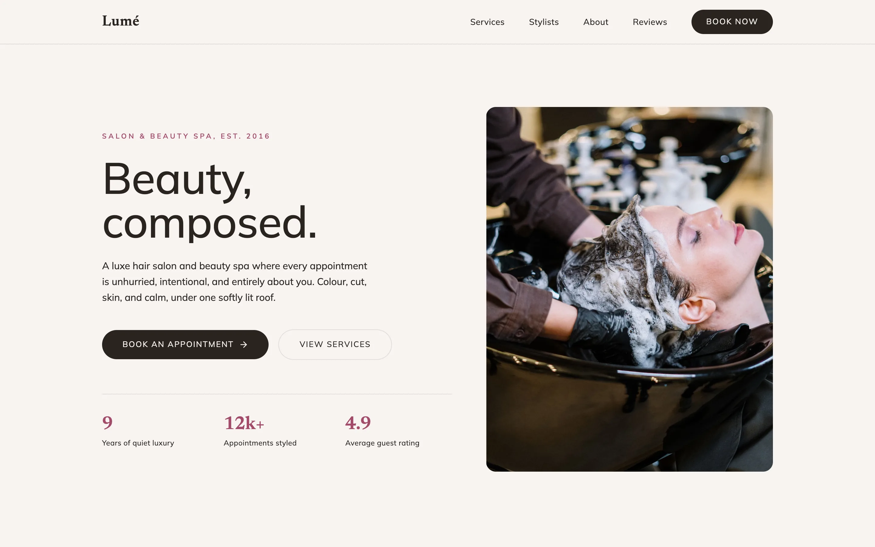 We.Inc Lumé Salon & Beauty Spa template design for a hair salon and spa