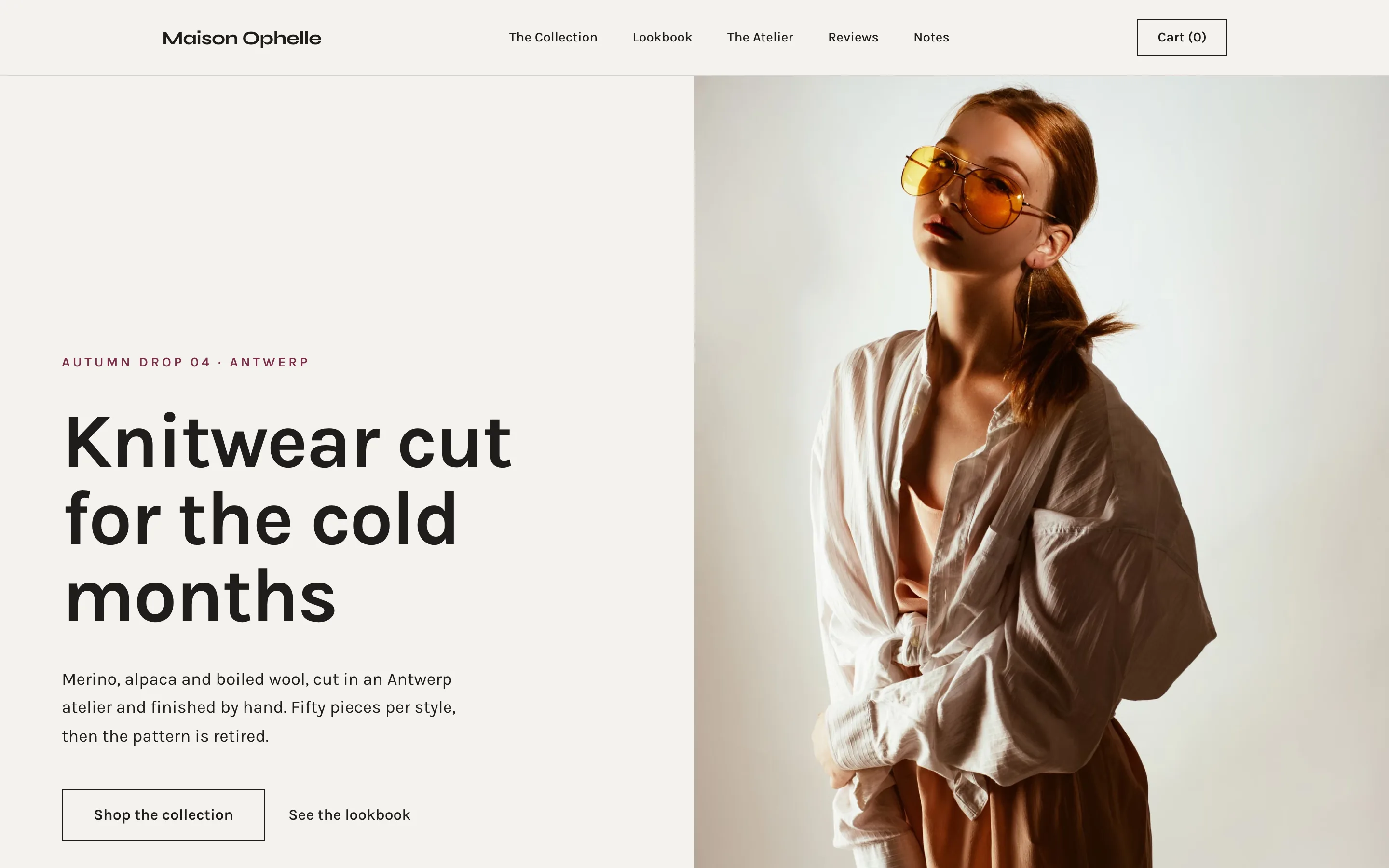 Cream Luxury Knitwear Boutique website template preview