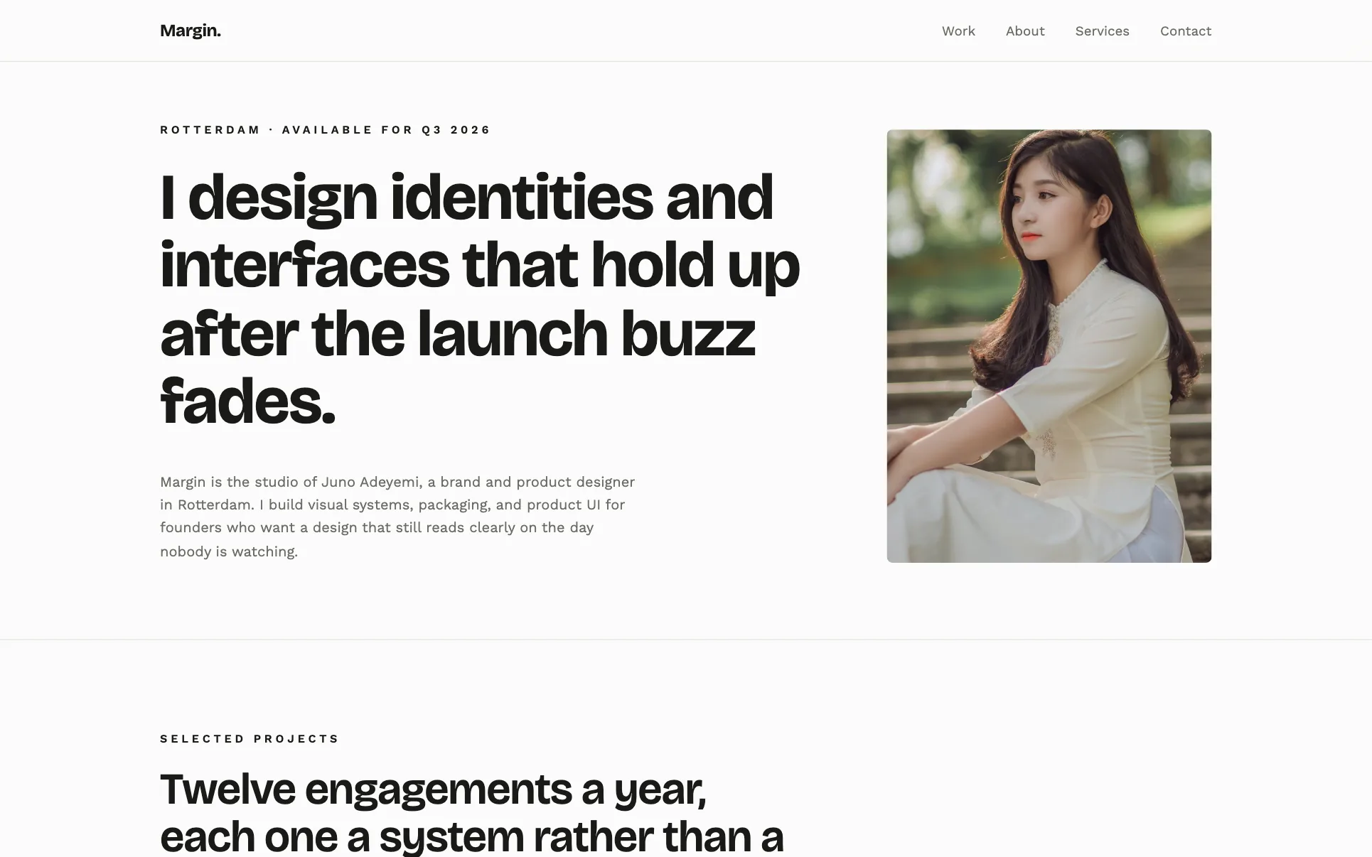 White Bold-Type Designer Portfolio website template preview