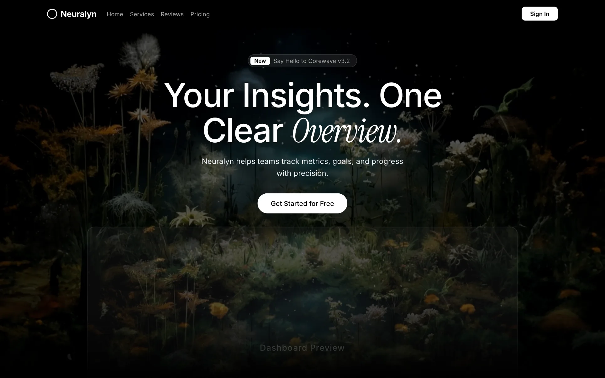 Monochrome Analytics Dashboard SaaS website template preview
