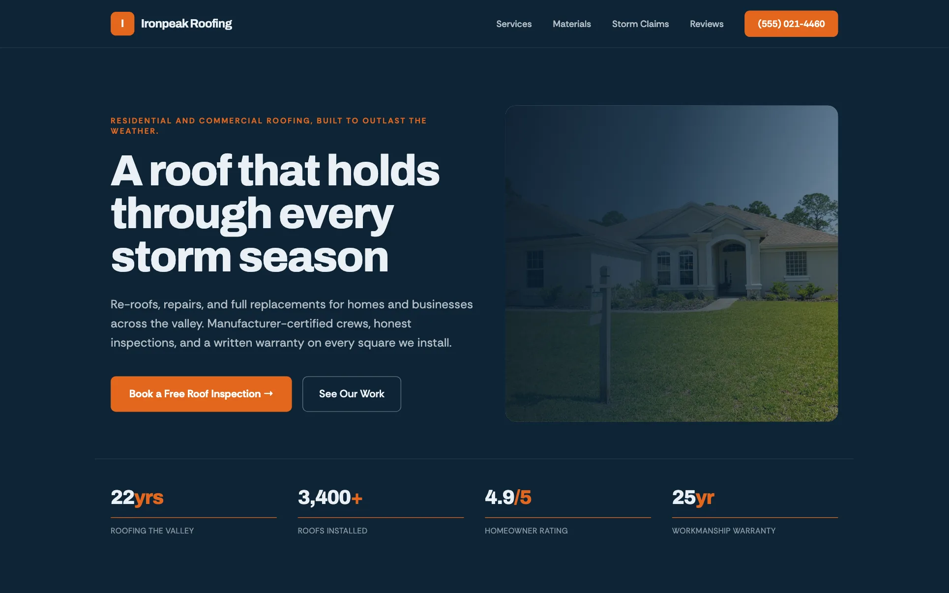 We.Inc Ironpeak Roofing template design for a roofing company