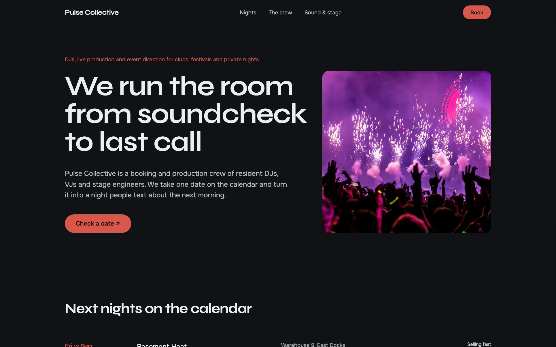 Dark DJ and Event Production website template preview