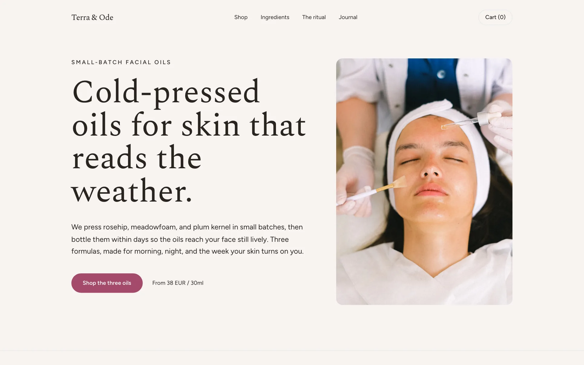 Cream Indie Skincare Brand Store website template preview