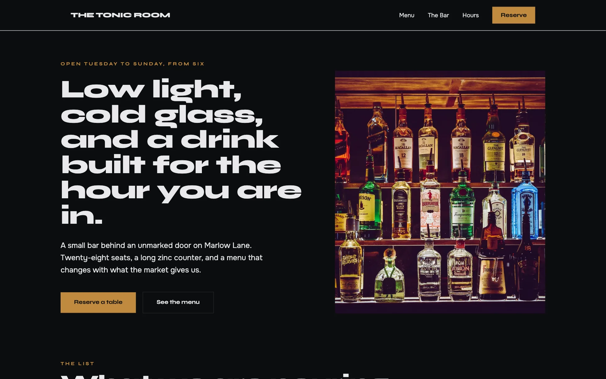 Low-Lit Black Cocktail Bar website template preview