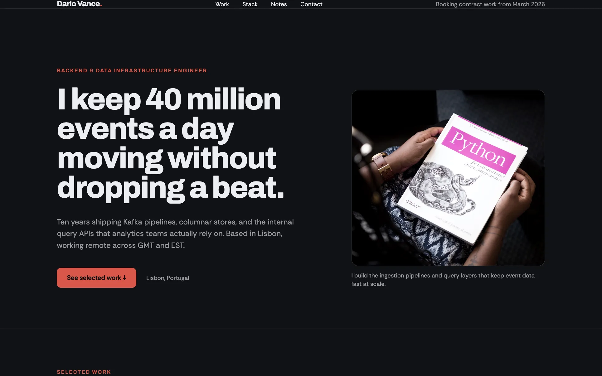 Dark Software Engineer Portfolio website template preview