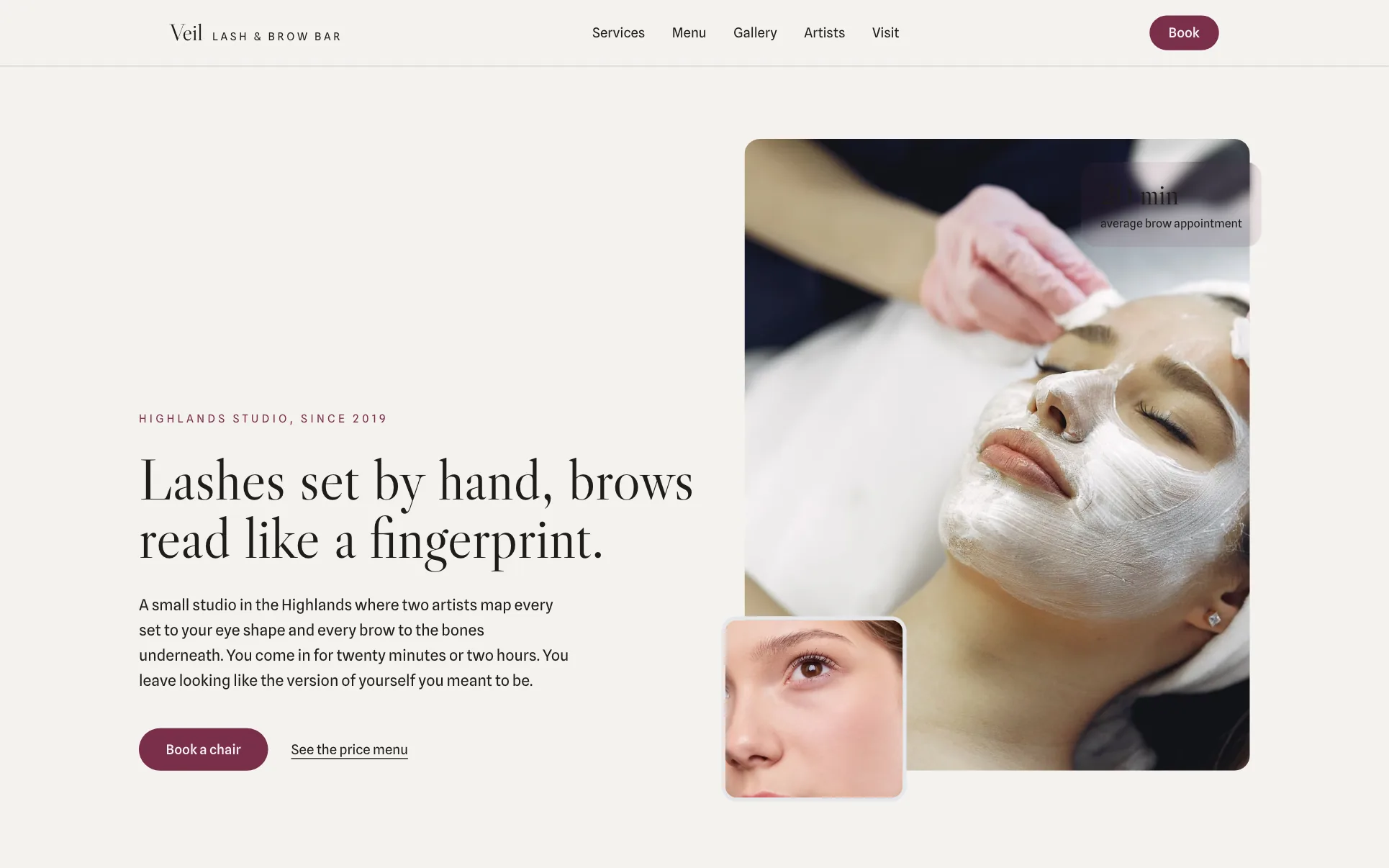 Plum & Cream Lash and Brow Bar website template preview