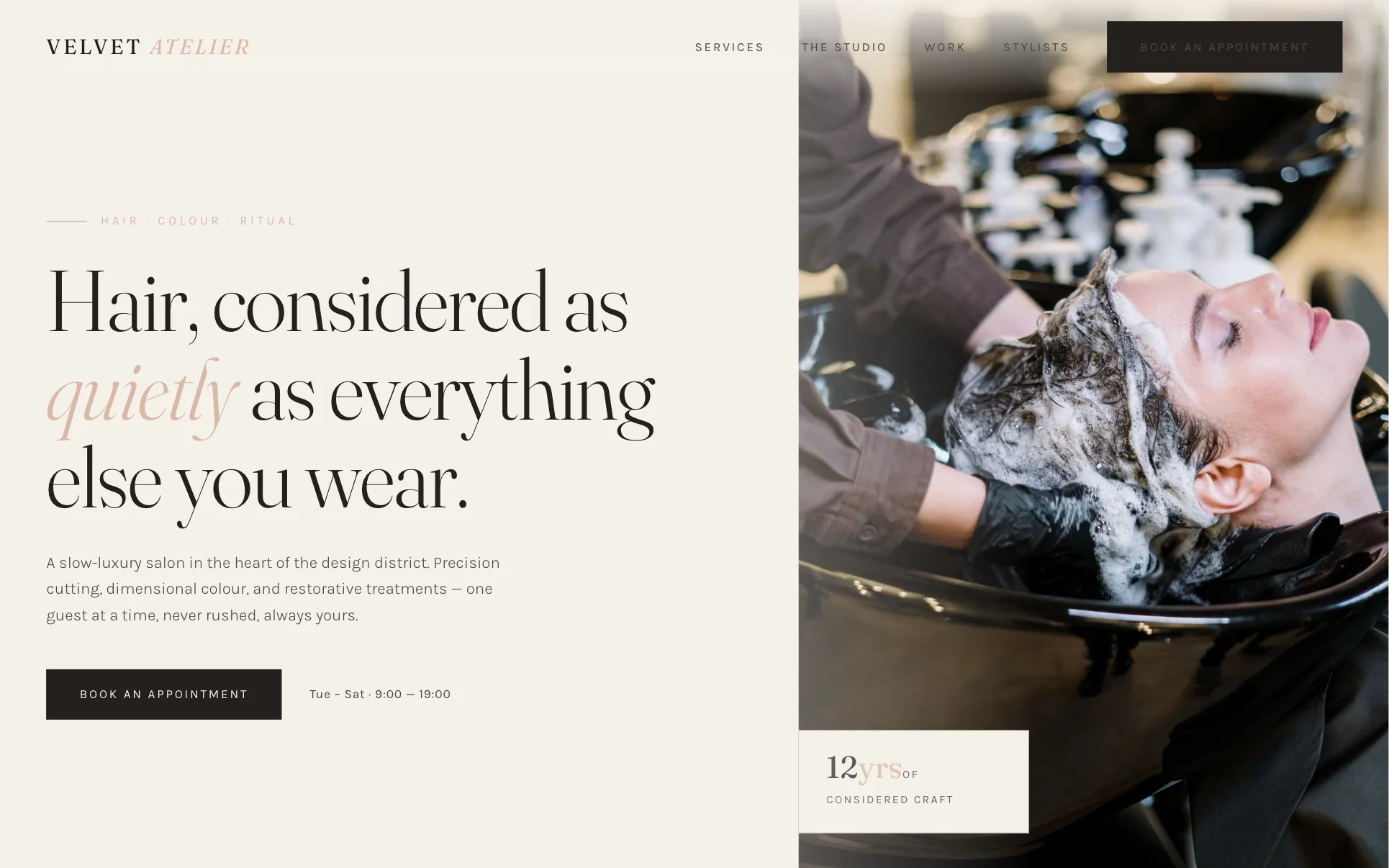 Cream Luxury Hair Salon website template preview