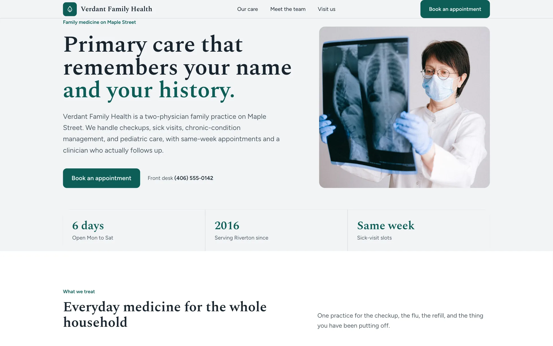 We.Inc Verdant Family Health template design for a family medical clinic