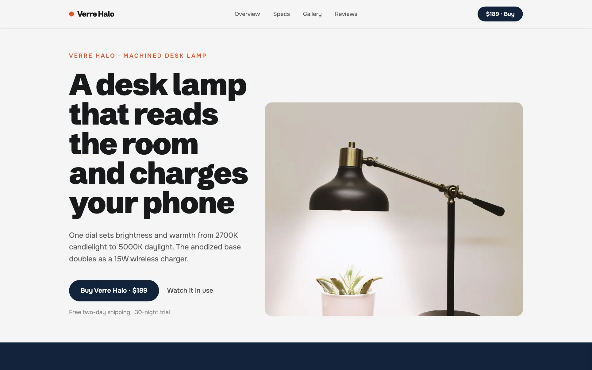 We.Inc Verre Halo template design for a single product store selling a desk lamp