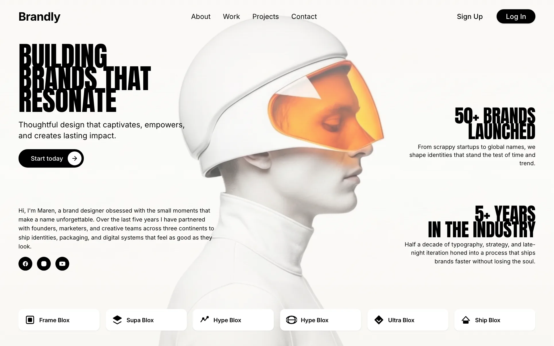 Three-Column Brand Designer Hero website template preview