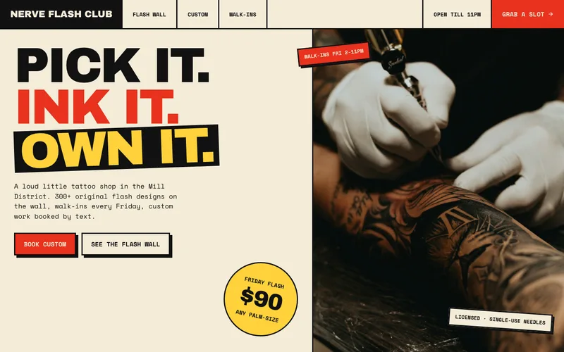 Sticker-Flyer Walk-In Flash Tattoo Shop website template preview