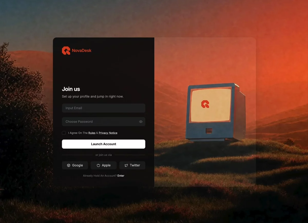 Предпросмотр шаблона сайта NovaDesk Signup