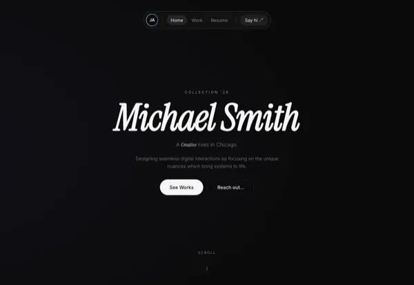 Minimal Dark Personal Portfolio website template preview