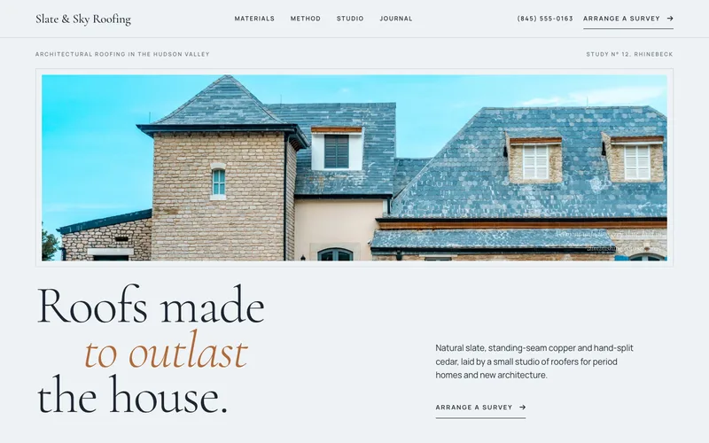 Architectural Slate and Copper Roofer website template preview