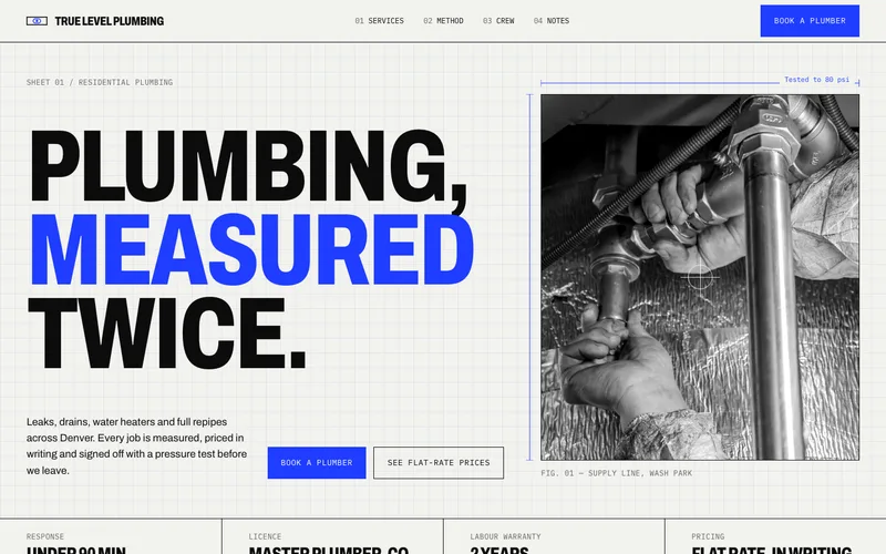 Blueprint-Grid Flat-Rate Plumber website template preview