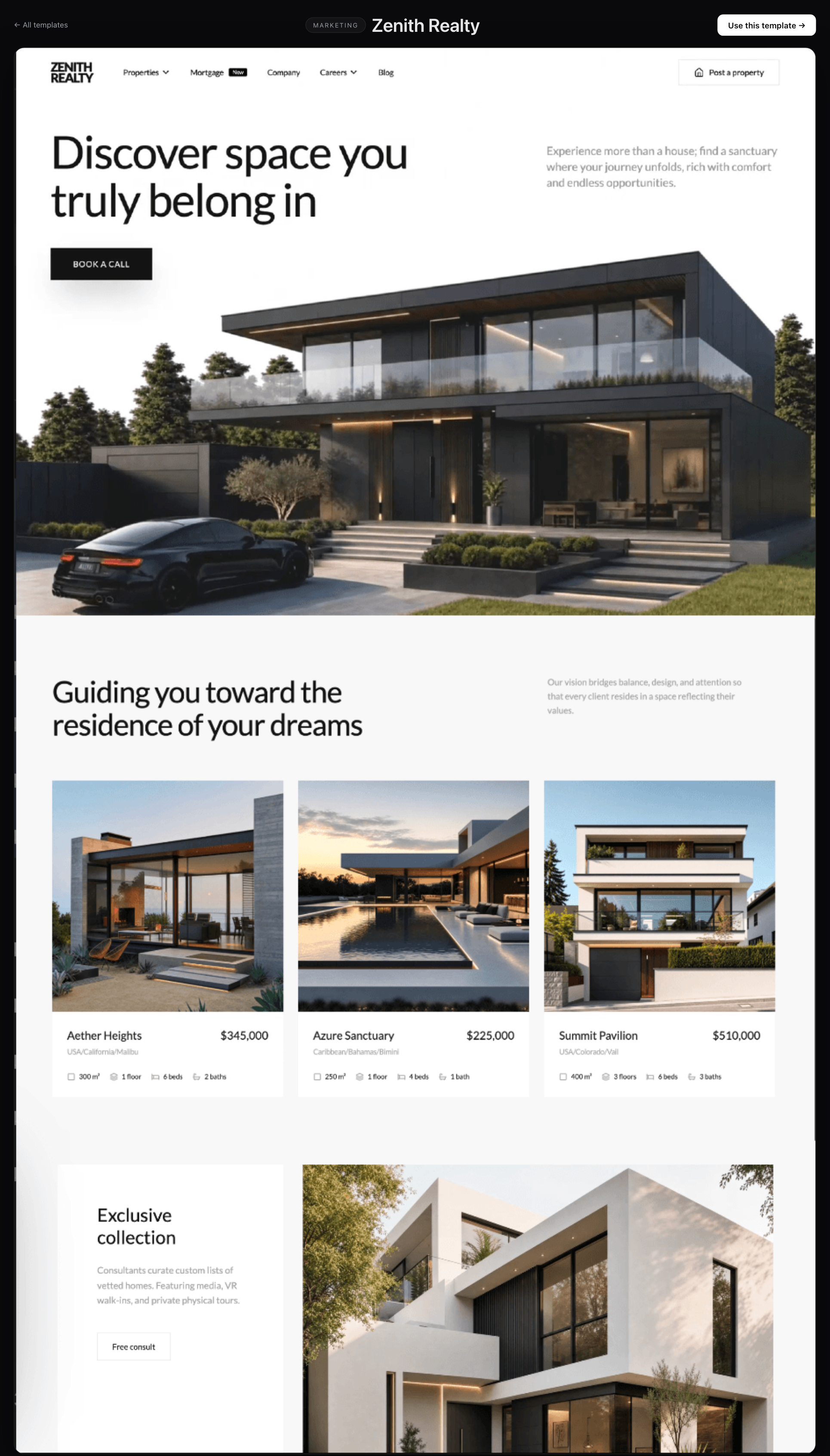 Предпросмотр шаблона сайта Zenith Realty