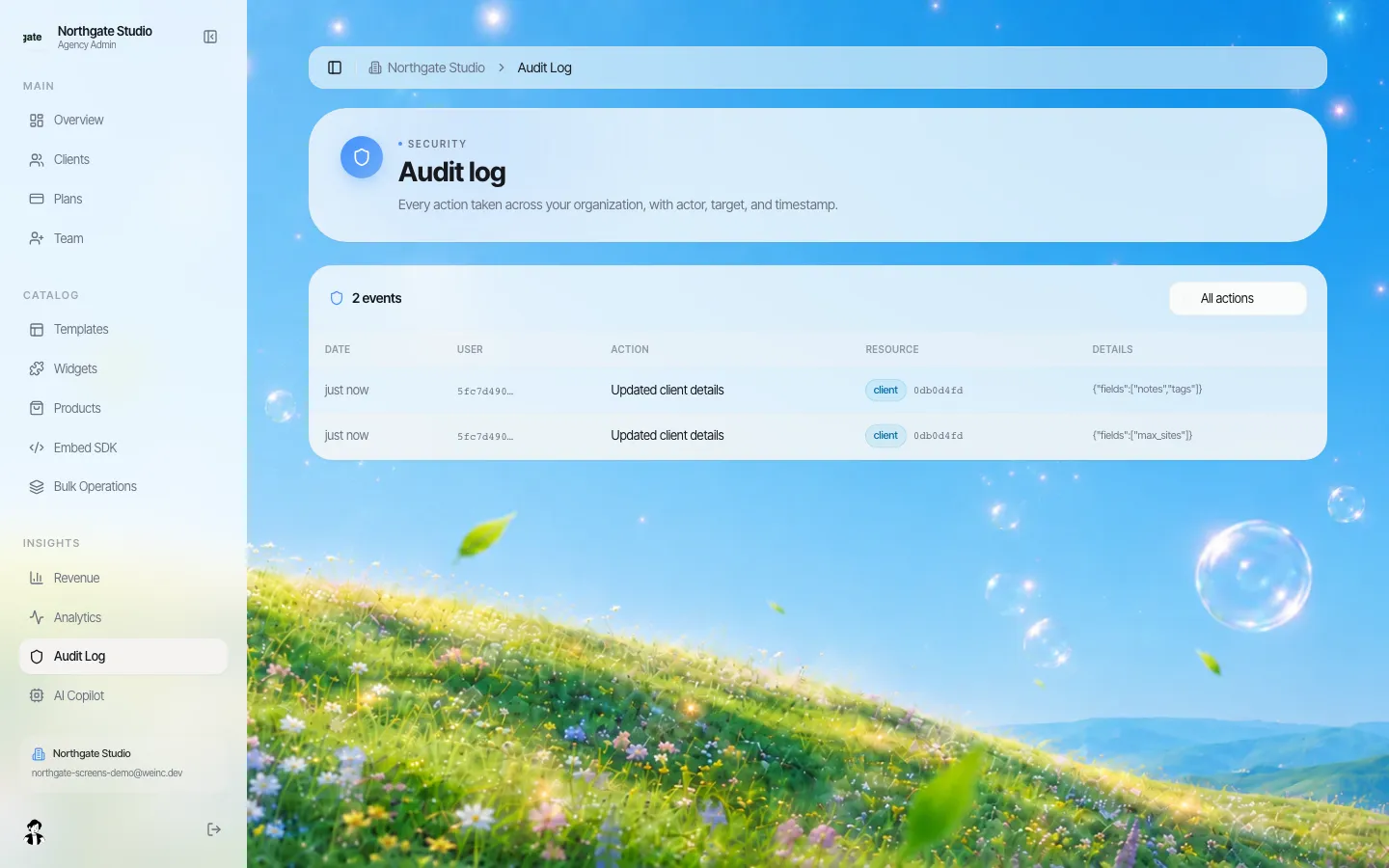 Audit-Log mit aktuellen Ereignissen der Organisation