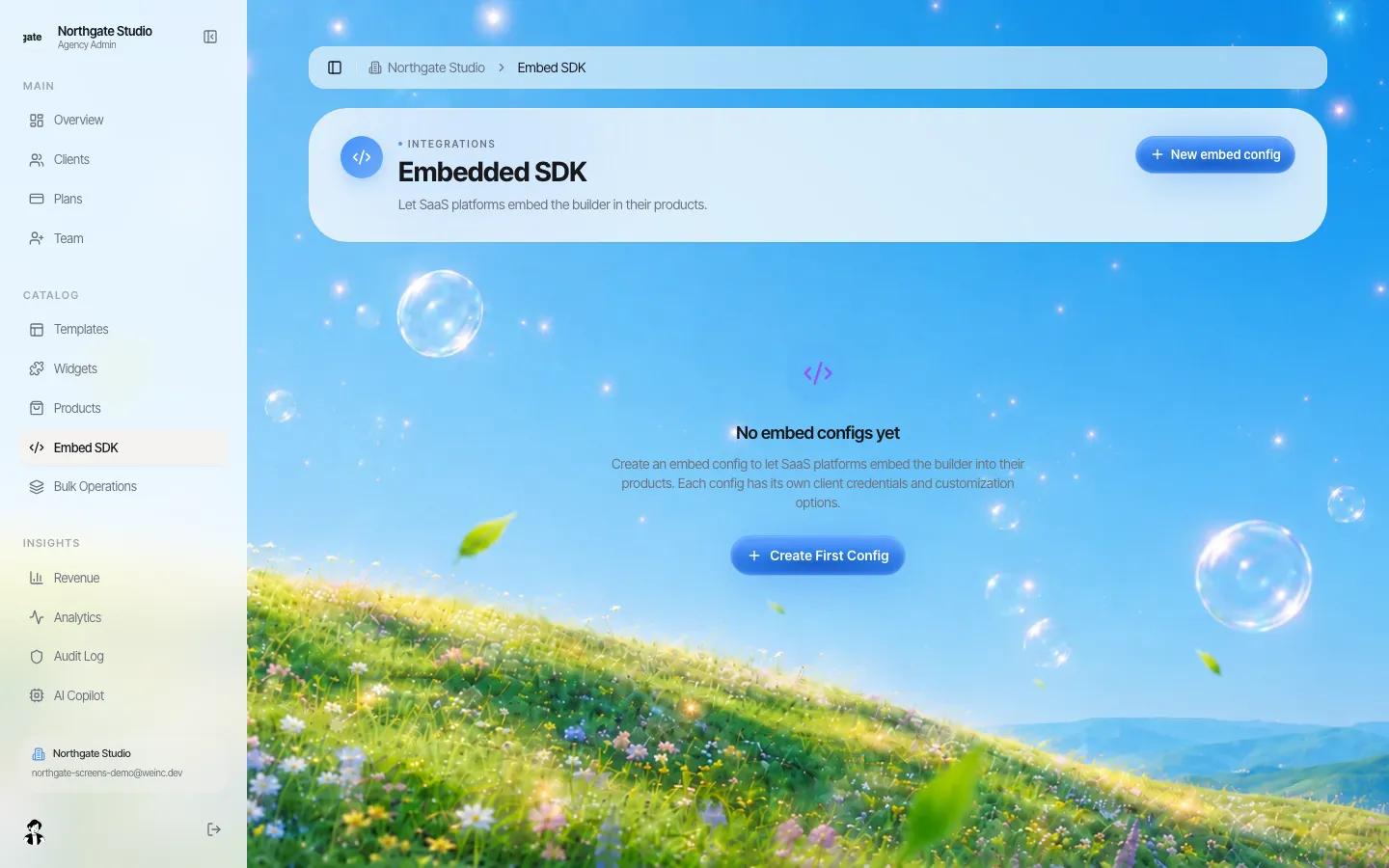 Einstellungsbildschirm für das Embed-SDK in der Markenkonsole, bei der Demo-Marke leer
