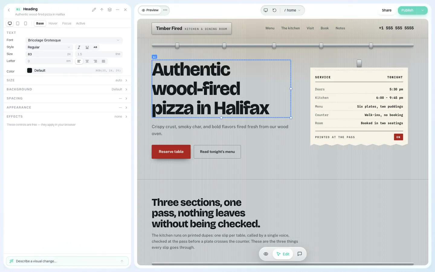 Visueller Editor mit ausgewählter Überschrift und Einstellungen für Schriftart, Größe und Farbe in einer Seitenleiste